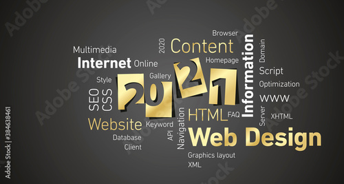 Web Design New Year 2021 shining gold white word cloud black board background vector