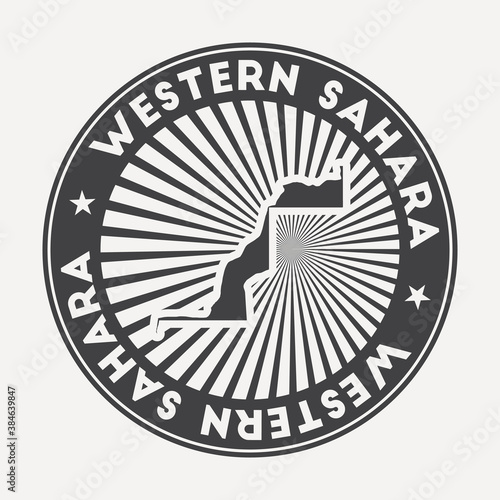 Western Sahara round logo. Vintage travel badge with the circular name and map of the country, vector illustration. Can be used as insignia, logotype, label, sticker or badge of the Western Sahara.