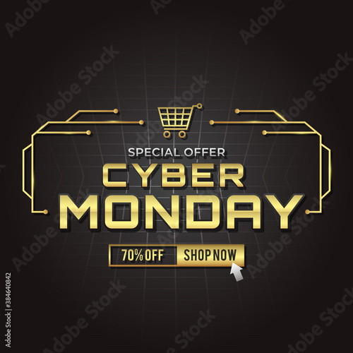 golden and black background of cyber monday vector