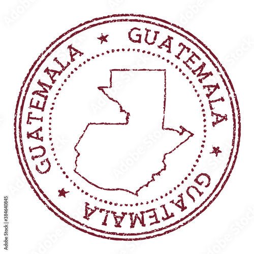 Guatemala round rubber stamp with country map. Vintage red passport stamp with circular text and stars, vector illustration.
