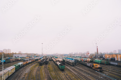 train cars at the marshalling yard. transportation of goods by rail