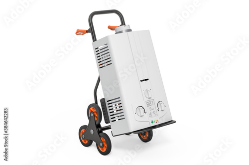 Hand truck with gas boiler, water heater. 3D rendering