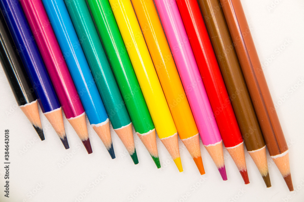 Colorful pencils group on white background