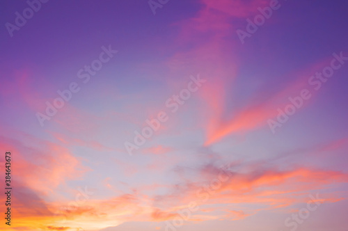 Fototapeta Naklejka Na Ścianę i Meble -  Evening sky with cloud purple,pink,ultra violet and orange sunset sky backdrop. Beautiful natural of sky abstract or background. Soft image.