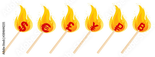 Vector set icons of dollar, euro, yen, ruble and pound