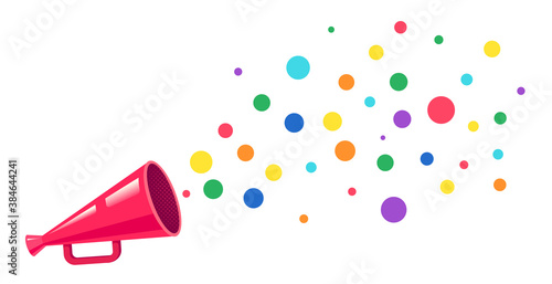 Vector pink megaphone with rainbow.