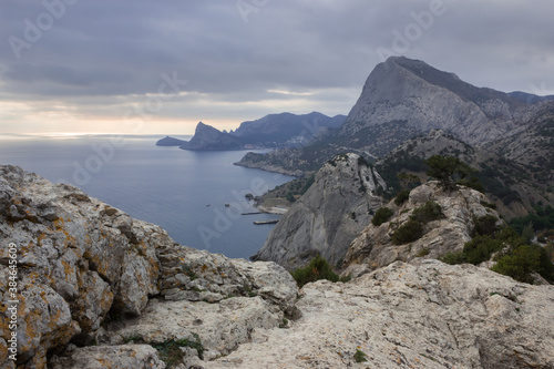 View of Cape Capchik and Sudak Bay from Mount Krepostnaya (the Fortress mountain), Sudak, Crimea photo