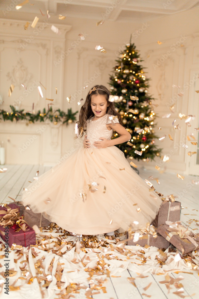 Fototapeta premium The little princess is enjoying the time of the Christmas holidays