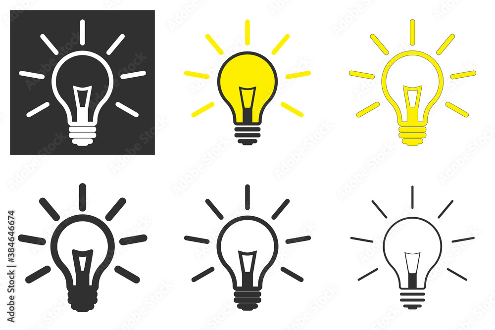Solution symbol, lamp icon, idea, in several color options isolated on white background Solution symbol, lamp icon, idea, in several color options isolated on white background