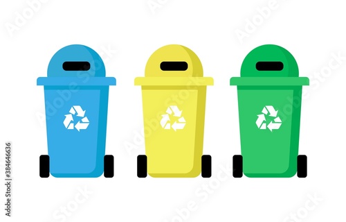 Set of waste sorting concept, separation recycling bins for garbage isolated on white background. Vector flat illustration. Design for icon, banner, card, print