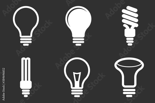 Light bulb icons set in white color isolated on white background. Vector illustration. Light and lighting .. 