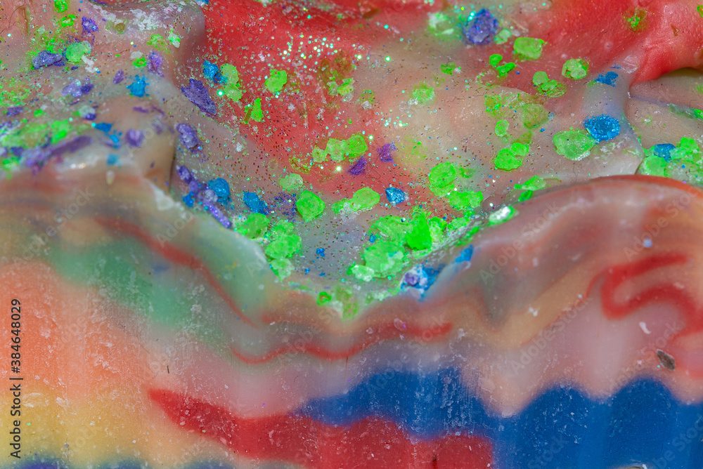 Fototapeta premium Closeup of beautiful bright colors of handmade soap from small business 