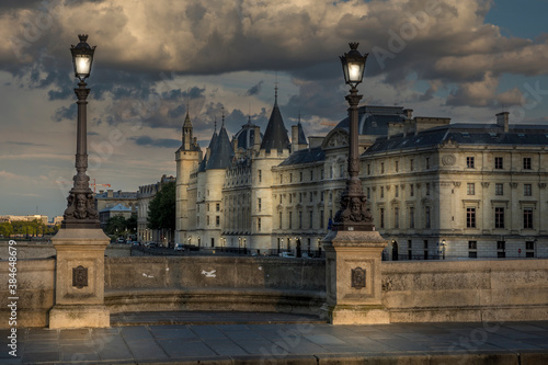 Paris, France - August 28, 2020: View of Conciergerie palace at night in Paris