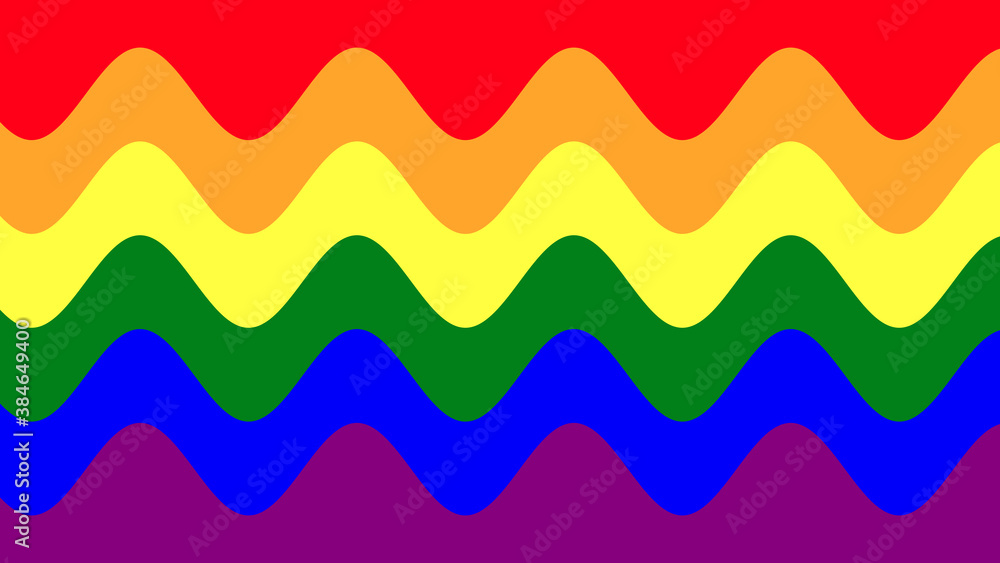Rainbow gay pride flag background with a decorative wavy pattern in ...