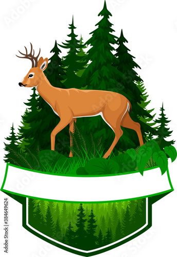 vector woodland emblem with  white tiled deer 