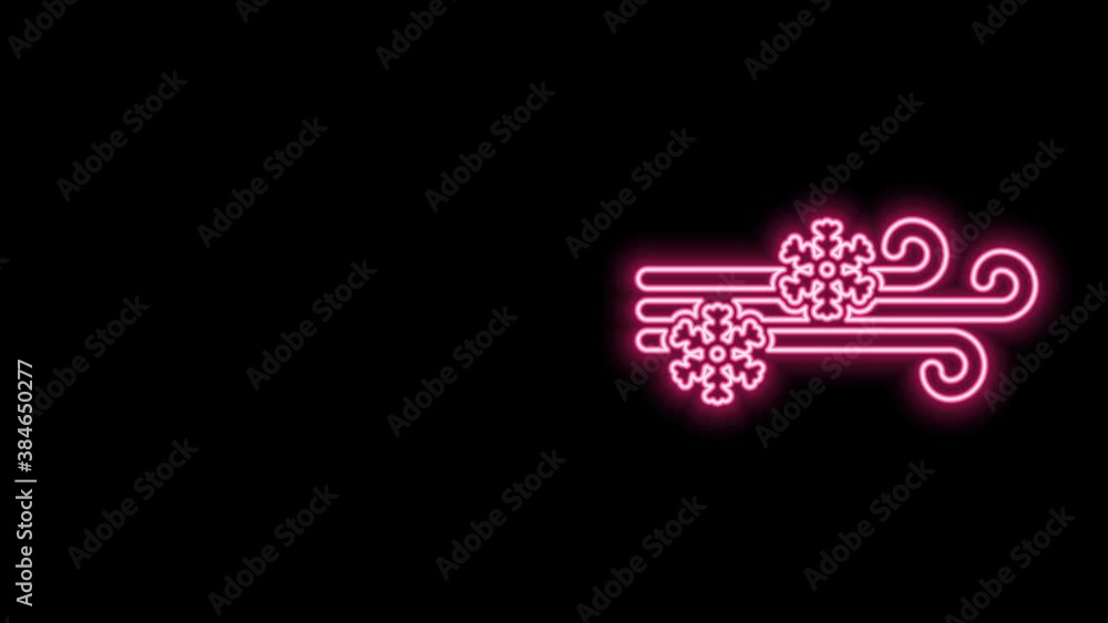Glowing neon line Wind and snow icon isolated on black background. Windy weather. 4K Video motion graphic animation Glowing neon line Wind and snow icon isolated on black background. Windy weather. 4K Video motion graphic animation