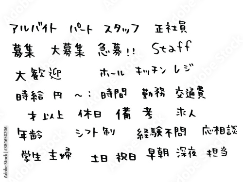 手書き文字：求人案内で使う表現