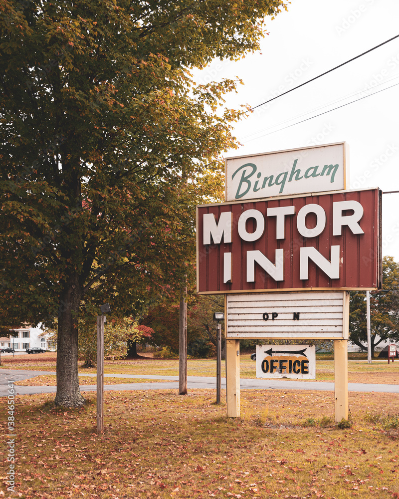 Motor Inn sign and autumn color in Bingham, Maine Stock Photo Adobe Stock