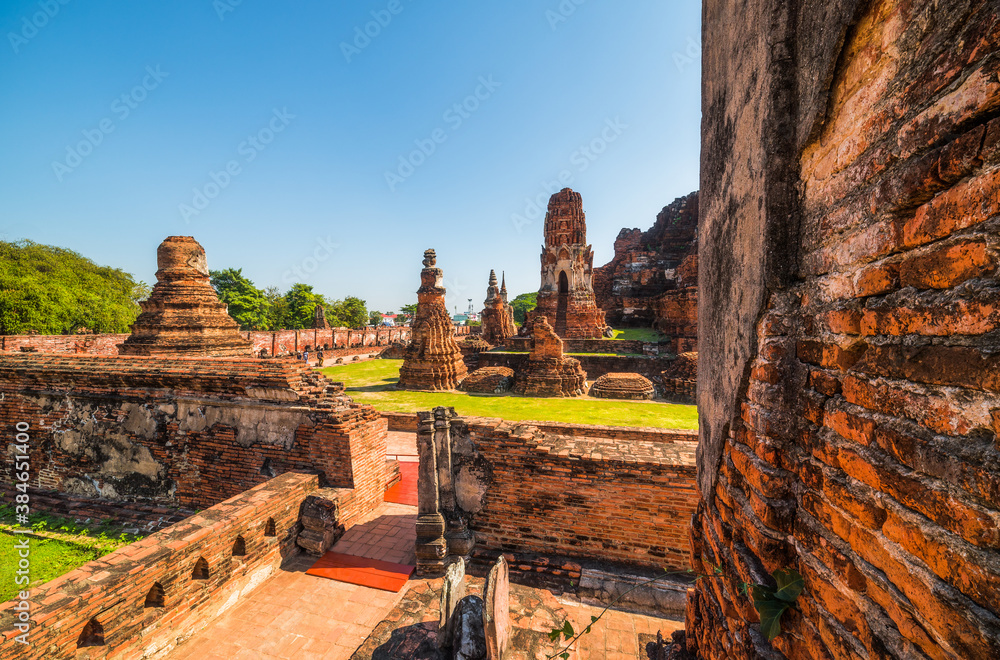 Architecture at Ayutthaya Historical Park on a Sunny Day in Ayutthaya Province, Thailand. Structures of Old Thai Capital City.