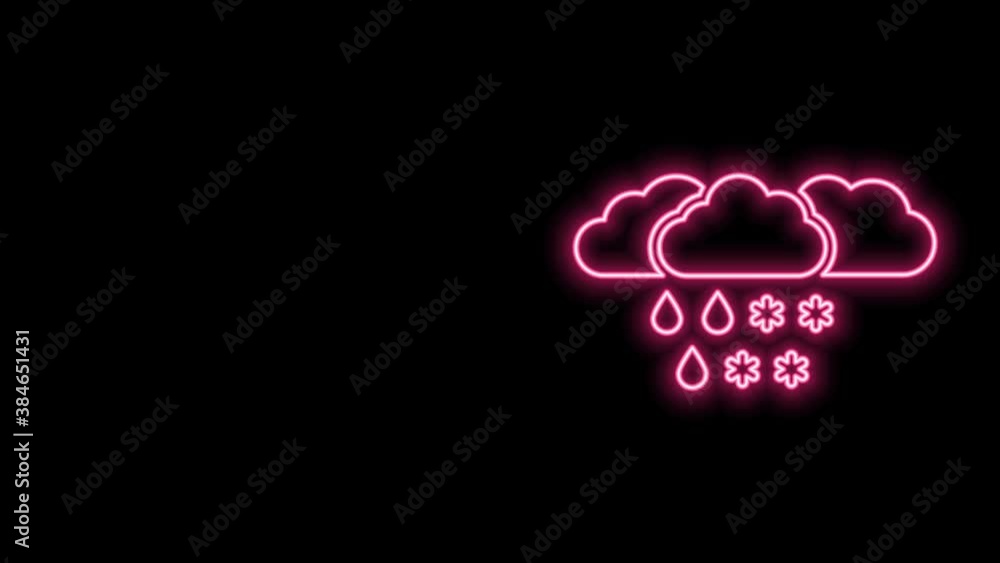 Glowing neon line Cloud with snow and rain icon isolated on black background. Weather icon. 4K Video motion graphic animation Glowing neon line Cloud with snow and rain icon isolated on black background. Weather icon. 4K Video motion graphic animation