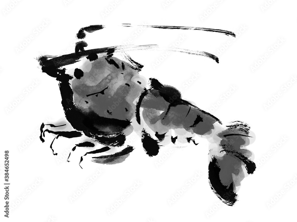 手描き筆書きの伊勢海老の線の太い和風イラスト Stock Illustration Adobe Stock