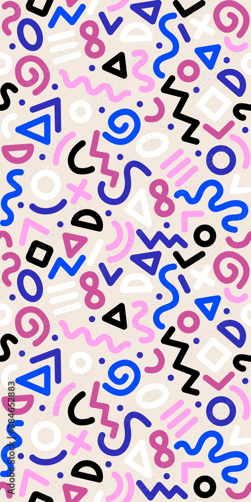 Seamless colorful geometric pattern. Fashion 80-90s. Hipster Memphis style. Seamless colorful geometric pattern. Fashion 80-90s. Hipster Memphis style.