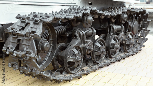 Schilderij op canvas Tracked tractor close up, agricultural machinery