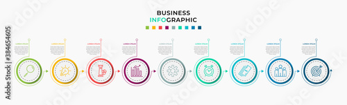 Business Infographic design template Vector with icons and 9 nine options or steps. Can be used for process diagram, presentations, workflow layout, banner, flow chart, info graph
