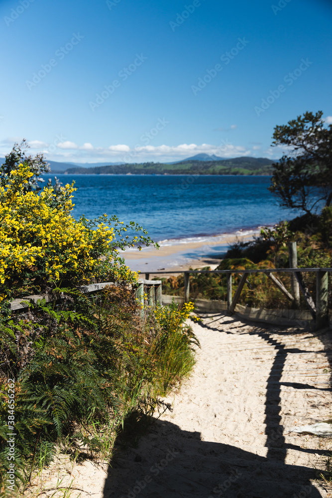 pristine beach landscape in Verona Sands in Tasmania, Australia near Peppermint Bay