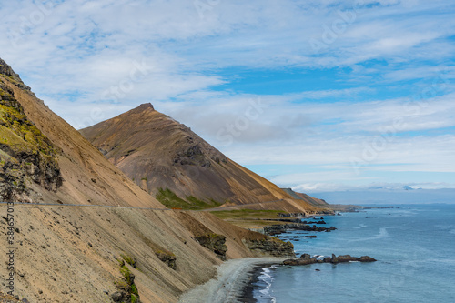 Hvalnesskridur and Thvottarskridur land slides at the coastline of Iceland