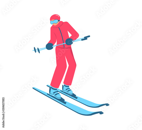 People in mountain ski school