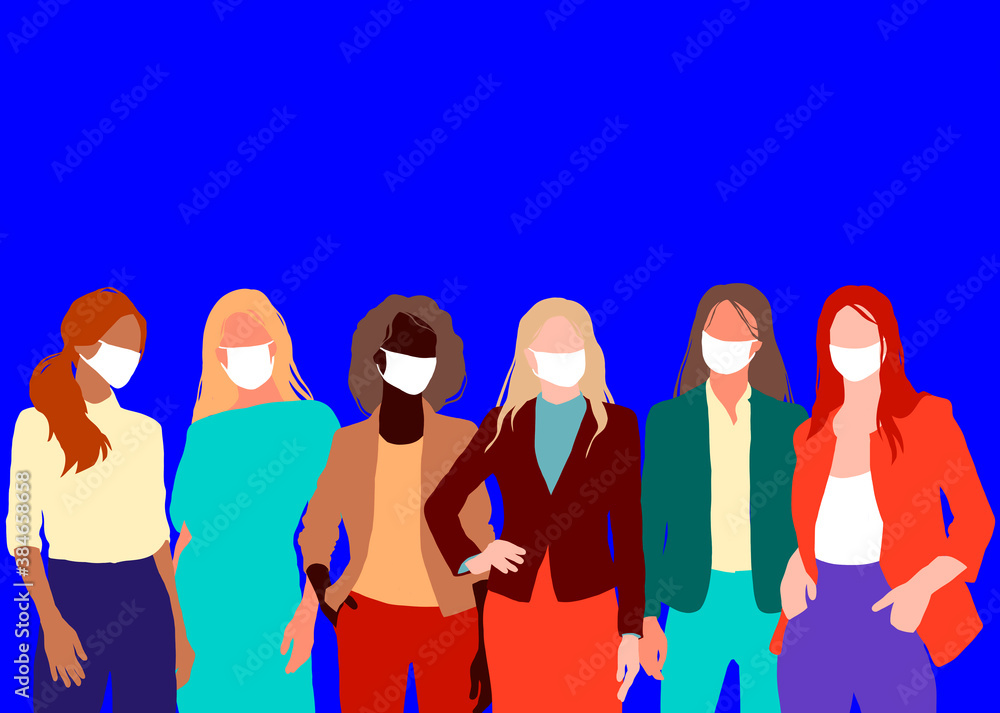 Fototapeta group of woman in medical masks against