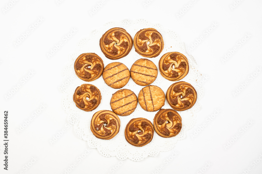 Sweet cookies on the pure white fabric blanket Sweet cookies on the pure white fabric blanket