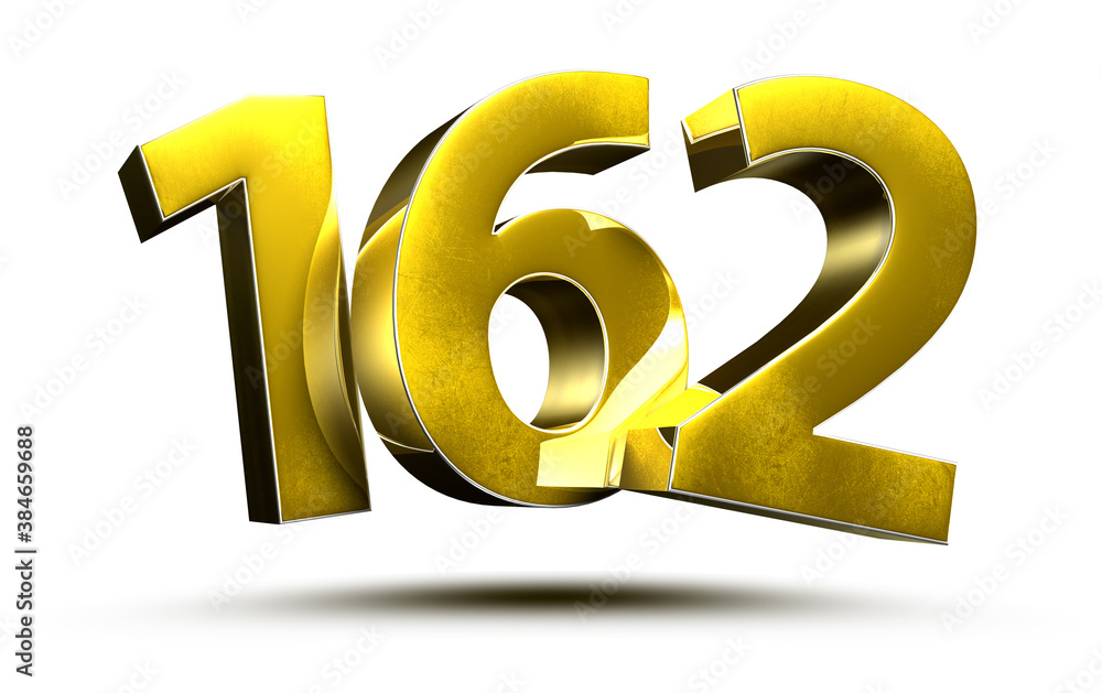 Gold numbers 162 isolated on white background illustration 3D rendering.(with Clipping Path). Gold numbers 162 isolated on white background illustration 3D rendering.(with Clipping Path).
