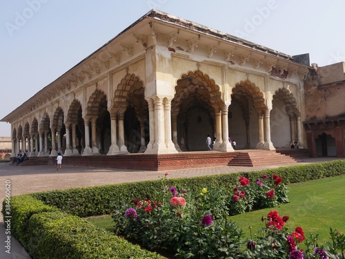 Photography Agra, India- March 2018: Intricate architecture and colorful gardens inside the Agra Fort, a popular historic destination in India
