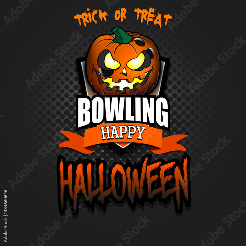 Happy Halloween. Template bowling design. Logo bowling ball in the form of a pumpkin on an isolated background. Pattern for banner  poster  greeting card  flyer  party invitation. Vector illustration