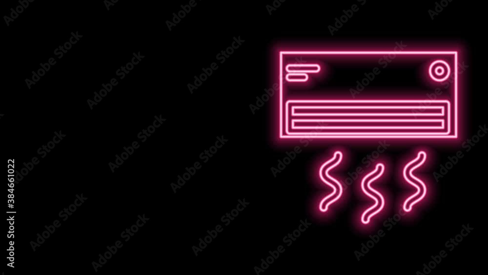 Glowing neon line Air conditioner icon isolated on black background. Split system air conditioning. Cool and cold climate control system. 4K Video motion graphic animation Glowing neon line Air conditioner icon isolated on black background. Split system air conditioning. Cool and cold climate control system. 4K Video motion graphic animation