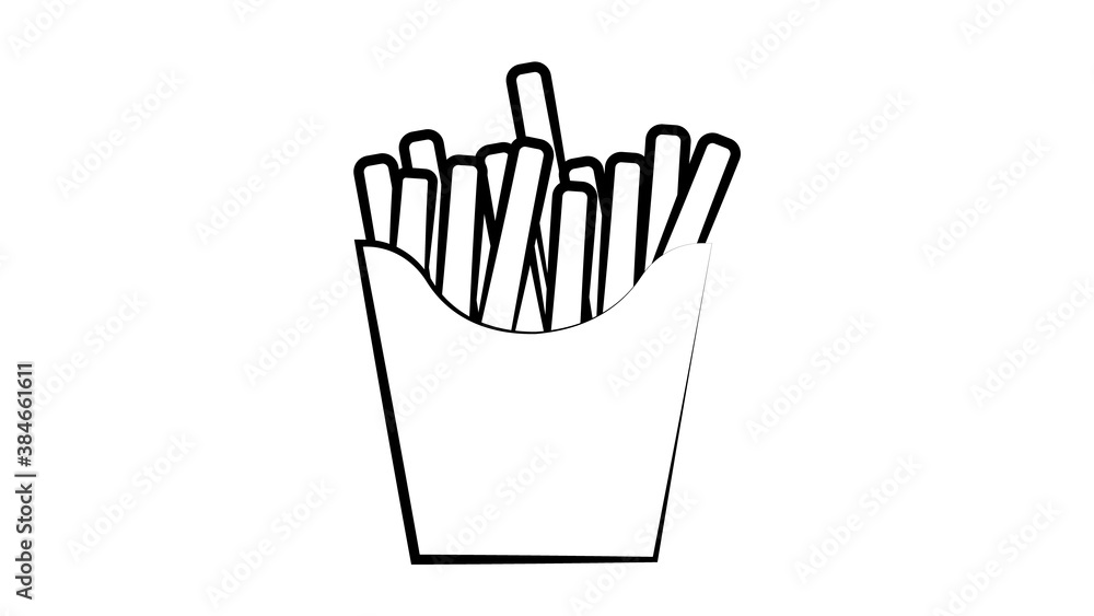 Fast Food French Fries Line Icon On White Background Fast Food French Fries Line Icon On White Background