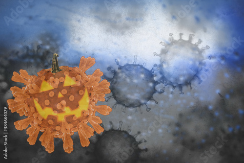 Halloween con il coronavirus Sars-Cov-2 | Covid-19. Rappresentazione grafica per sdrammatizzare e tener presente il virus photo