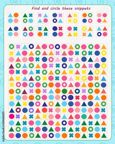 Logic game for children. Find these fragments in the table and circle them