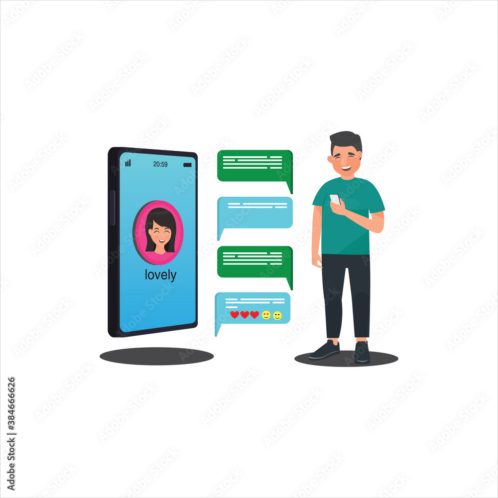 Illustration of the concept of conversation messages of young people with girls via smartphone - vector Illustration of the concept of conversation messages of young people with girls via smartphone - vector