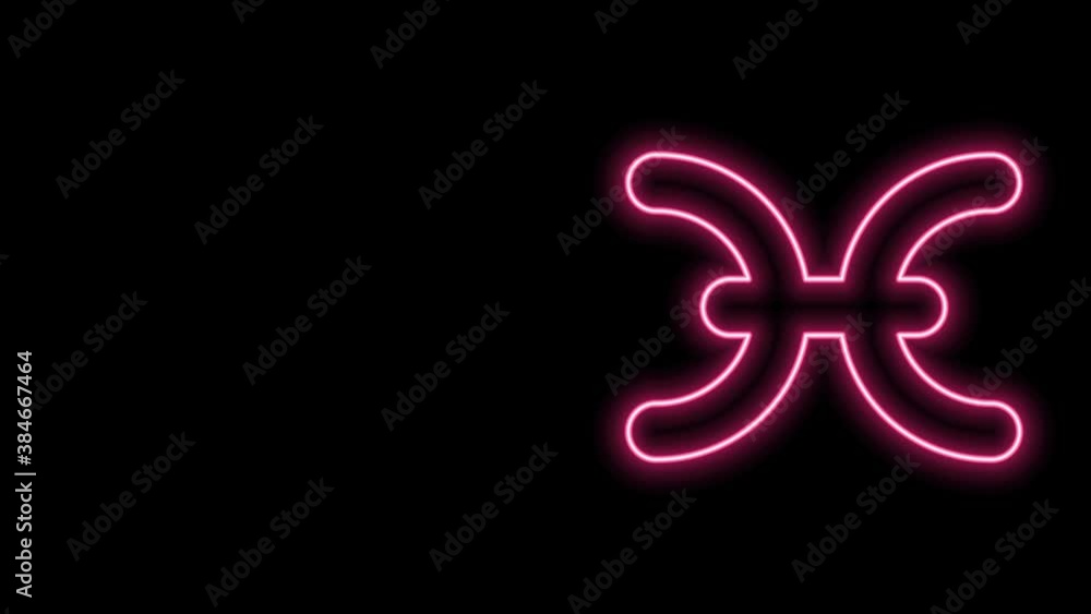 Glowing neon line Pisces zodiac sign icon isolated on black background. Astrological horoscope collection. 4K Video motion graphic animation Glowing neon line Pisces zodiac sign icon isolated on black background. Astrological horoscope collection. 4K Video motion graphic animation