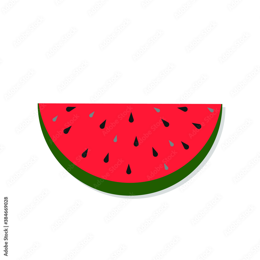 Watermelon slice. Vector cartoon illustration in flat style. Isolated object on white. Watermelon slice. Vector cartoon illustration in flat style. Isolated object on white.