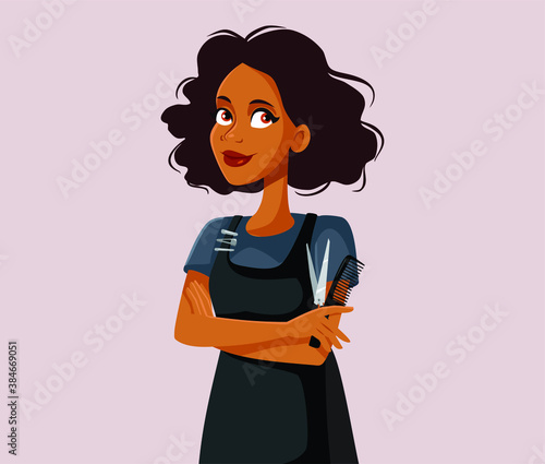 Afro-American Female Hair Stylist Standing With Arms Crossed