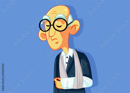 Senior Man With Broken Arm in Plaster Cast