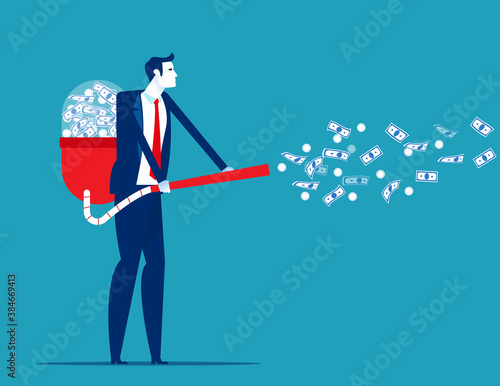 Attracts money with a vacuum cleaner. Business financial