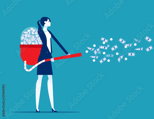Attracts money with a vacuum cleaner. Business financial
