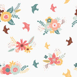 Seamless pattern of flower and birds
