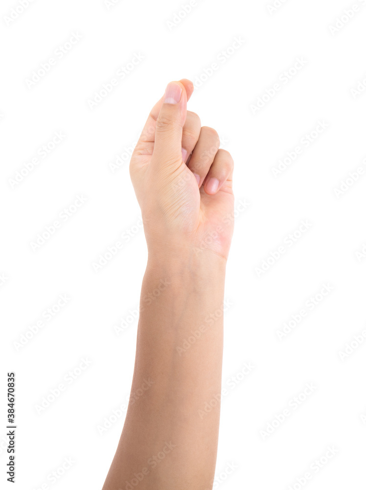 Gesture of holding something with a hand on white background Gesture of holding something with a hand on white background