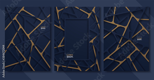 Abstract 3d background with linear deep blue paper shapes